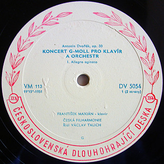 Antonín Dvořák, František Maxián, Česká Filharmonie, Václav Talich - Koncert G-Moll Pro Klavír A Orchestr, Op. 33