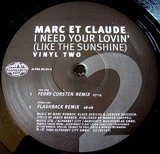 Marc Et Claude - I Need Your Lovin' (Like The Sunshine)